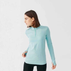 Kalenji T-shirt Manches Longues Chaud Running Femme - Zip Warm Violet -Kalenji 8646992