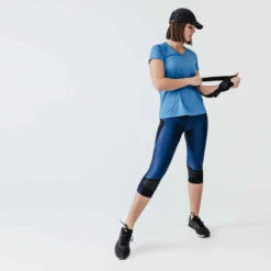 Kalenji Legging Court Running Respirant Femme - Dry+ Feel Bleu -Kalenji corsaire jogging femme run dry feel noir 7