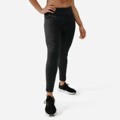 Kalenji Legging Running Long Chaud Femme - Warm+ Noir Avec Motifs