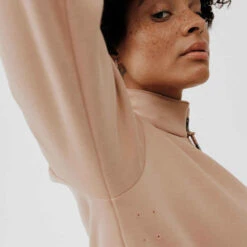 Kalenji Sweat Running Chaud Col Zip Femme - Warm + Beige -Kalenji sweat de running chaud col zip femme rose 3