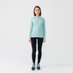 Kalenji T-shirt Manches Longues Chaud Running Femme - Zip Warm Bleu Clair -Kalenji t shirt manches longues chaud running femme zip warm bleu clair 2