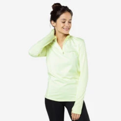 Kalenji T-shirt Manches Longues Chaud Running Femme - Zip Warm Jaune