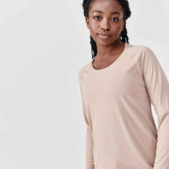 Kalenji T-shirt Manches Longues Running Anti-UV Femme - Sum Protect Long Beige -Kalenji t shirt manches longues jogging femme run sun protect long noir 4