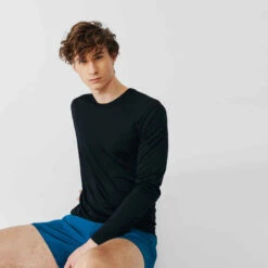 Kalenji Men's Running Breathable Long-Sleeved T-shirt Sun Protect - Black -Kalenji t shirt running anti uv homme blanc 6