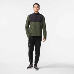 Kalenji T-shirt Running Manches Longues Chaud Homme - Warm 500 Khaki -Kalenji t shirt running manches longues chaud homme warm 500 noir 9