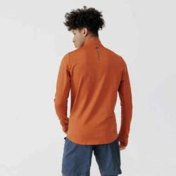 Kalenji TEE SHIRT MANCHES LONGUES RUNNING RUN WARM ORANGE -Kalenji tee shirt manches longues running run warm bleu fonce homme 2