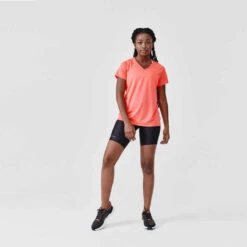 Kalenji T-shirt Manches Courtes Running Respirant Femme - Dry Corail -Kalenji tee shirt running run dry noir femme 3